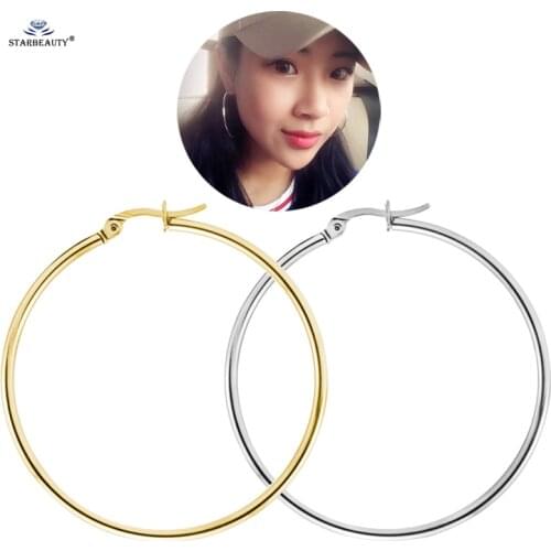 Starbeauty 2 pcs/lot 3~7cm Large Hoop Earrings for Women Titanium Loop Earrings Gold Plug Ear Piercing Helix Piercing Jewelry