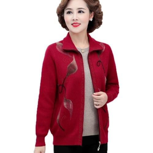 Women Sweater knit Cardigan Female Spring Autumn Middle-aged Fashion Elegant Sweater Tops Plus Size Loose Casual Jacket R737