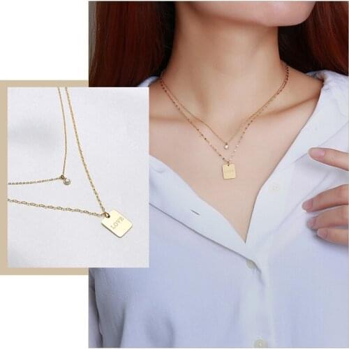 Chic Love Tag Necklaces for Women,Stainless Steel Metal Double Chains Collar, Elegant Gifts for Her Jewelry,Length Adjustable