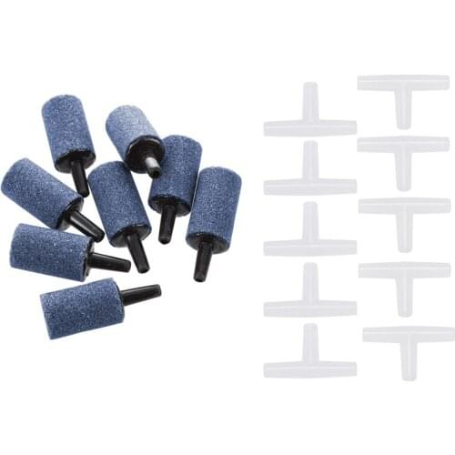 10 Pcs Plastic Tee Shape Aquarium 3-Way Air Valve Connectors White & 10 Pcs Aquarium Fish Tank Mineral Bubble Air Stone Oxygen D