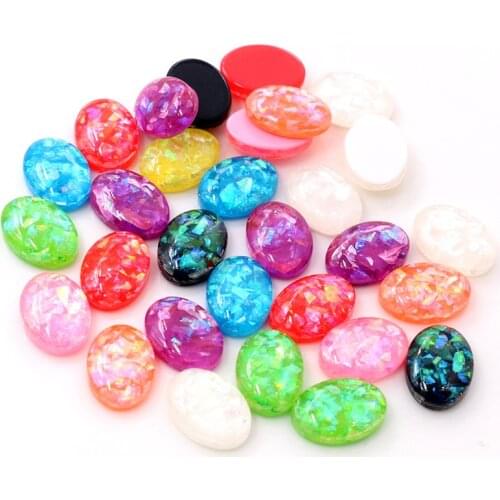 10x14mm 40pcs/Lot Oval Style New Fashion Mix Color Built-in metal foil Flat back Resin Cabochons Cameo -O7-15