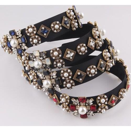 Cross rhinestone pearl headband Cross-border fashion baroque inlaid rhinestone pearl metal pearl headband accessories 928