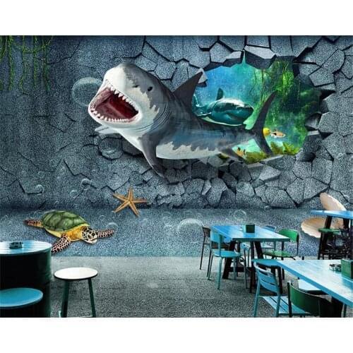 Beibehang Custom fashion childrens room background wall 3d wallpaper Underwater World Shark Turtle Brick Wall 3D Art Mural