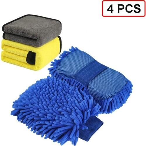 4Pcs Car Wash Mitt Glove Chenille Microfiber Washing Sponge Extra Large Soft Drying Towels For Car Motorcycle Cleaning Tools