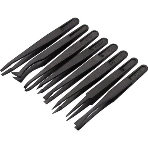 8PCS/lot Nonmagnetic Anti-Static Tweezers Set Plastic Precision Tweezers Flexible Craft Picking Tool Kit For Mobile Phone Repair