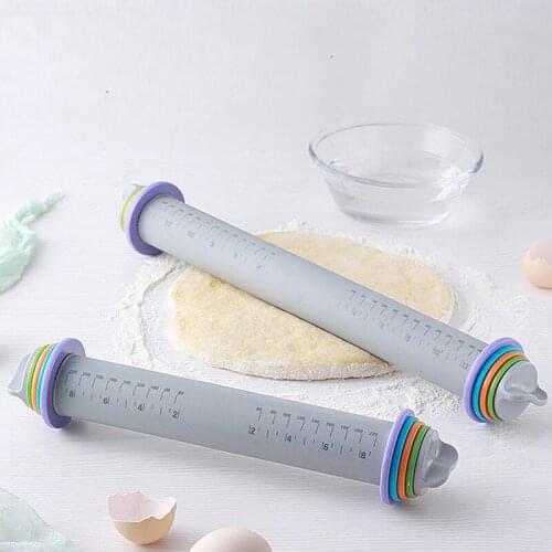 Non-Stick Rolling Pin Silicone Fondant Embossing Fondant Scale Creative Adjustable Cake Dough Roller Bakeware Baking Pastry Tool