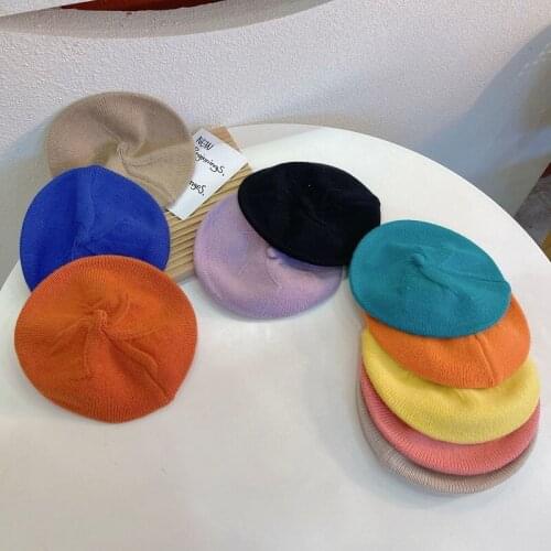 2021 Baby Accessories Children Kid Hat Girls Beret Warm Plain Beanie Newsboy Autumn Winter Cap Solid Candy Color Berets 1-6T