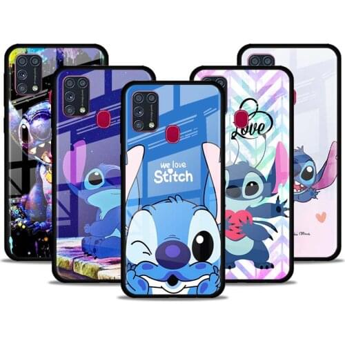 Stitch cute cartoon for Samsung Galaxy S21 Ultra A71 A51 4G 5G A91 A81 A41 A31 A21 A11 A01 Tempered Glass Phone Case