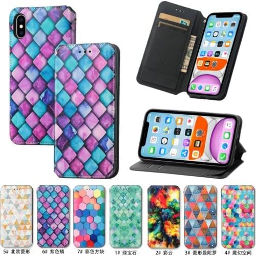 Colorful Magnetic PU Leather Phone Case for iPhone 13 12 Mini 11 Pro Max XR X XS SE 2020 6 7 8 Plus Wallet Flip Cover Bogs Cards
