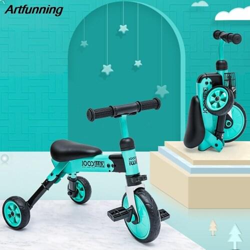 Artfunning Foldable childrens tricycle, light bicycle, balance sliding toy, baby carriage gift free Shipping