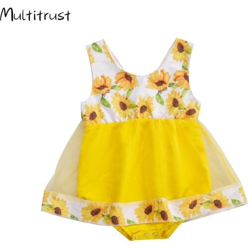 Toddler Baby Kid Girl Romper Dress Sleeveless Sunflower Holiday Princess Tutu Chiffon Dress Outfits