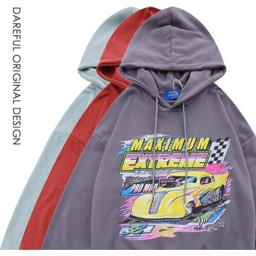 Brand Designer Retro Gray Car Print Hoodie Oversized Sweatshirt 2021 Autumn New Casual Streetwear Harajuku Fashion Tops Harajuku