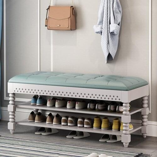 Double Layer Shoemaker Bench for Changing Shoes Leather Cushion Shoe Rack To Save Space Household Hall Furniture Entrance Stool