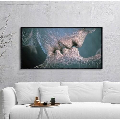 Canvas Hd Prints Pictures 1 Pcs Wall Black Love Kiss Abstract Artwork Painting Home Decor Modular Poster Framed For Living Room