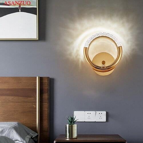 Nordic round luxury earrings small wall lamp bedroom bedside aisle LED study room decor wall lamps