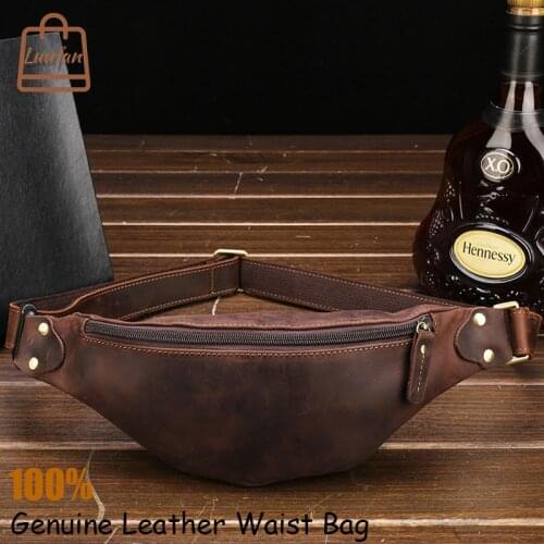 Luufan Fashion Mens Waist Bag Chest Bag Genuine Leather Messenger Shoulder Banana Bags Fanny Pack Multifunction Waist Pack