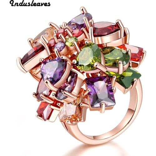 Indusleaves Fashion Jewelry New Korean Ring Colorful Zirconia Rings for Women Female Party Gift