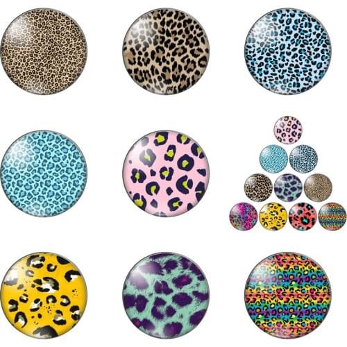 Fashion Green Yellow Leopard Print 10pcs Mixed 12mm/20mm/25mm/30mm Photo Glass Cabochon Demo Flat Back Making Findings