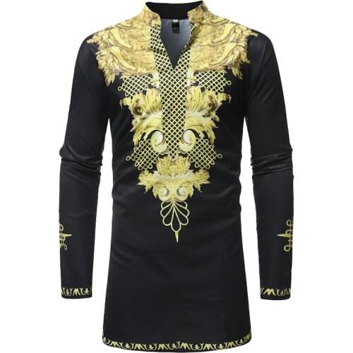 Mens Hipster Long Sleeve African Clothes Dashiki Longline T-shirt 2020 Traditional Tribal Dashiki Tshirt Men Casual Tops Tees