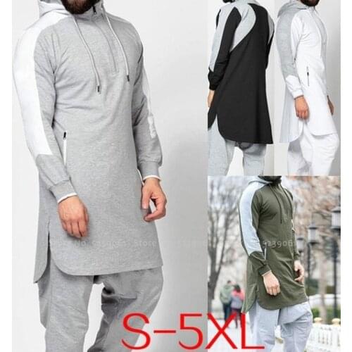 Men Jubba Thobe Muslim Arabic Islamic Clothing Dubai Kaftan Fitness Gym Long Sleeve Top Saudi Arabia Hooded Sweater Jogging