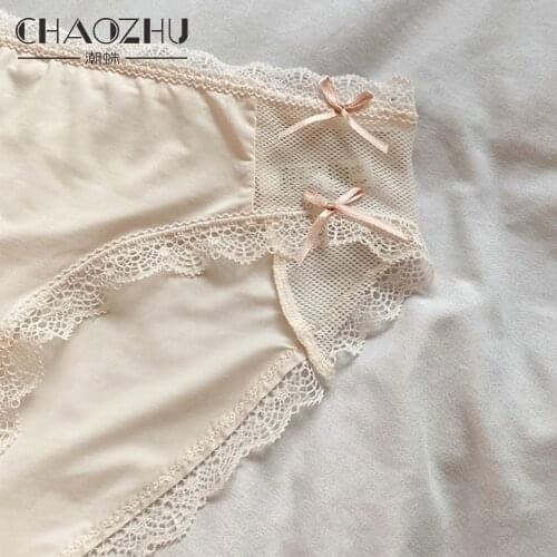 CHAOZHU Girl Free Size Soft Thin Mesh Double Bow Tie Breathable Solid Colors Panties Ice Silk 100% Cotton Crotch Brand Underwear
