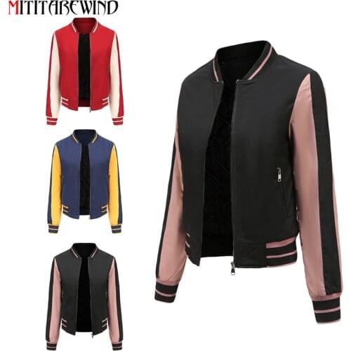 2021 New Spring Autumn Bomber Jacket Women Baseball Collar Patchwork Color Padded Coat Women Light Waterproof Female Jacket