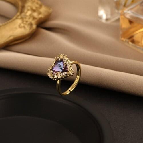 New Colorful Love Rings Satellite Stone Heart-Shaped Fashion Opening Adjustable Simple Couple Ring Holiday Gifts Luxury Jewelry