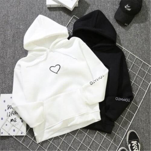 Women Love Heart Print Hoodies New Fashion Autumn Pullovers Casual Loose Lover CoupleS Cotton Blend Sweatshirts Tops