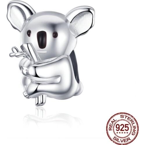 New genuine 925 sterling silver koala charm beads fit original Pandora bracelet & necklace pendant DIY jewelry woman