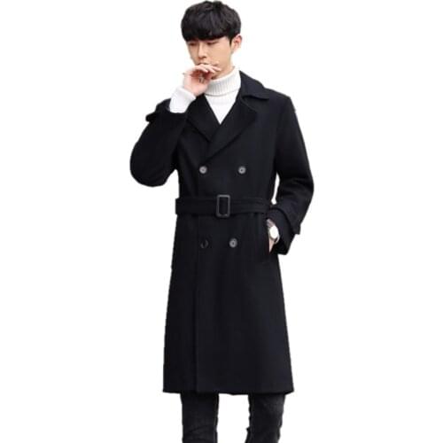 Autumn Tweed Winter Coats Mens Medium Length British Plus Size Overcoat Super Large Woollen Coat Double-Breasted Wool Trench