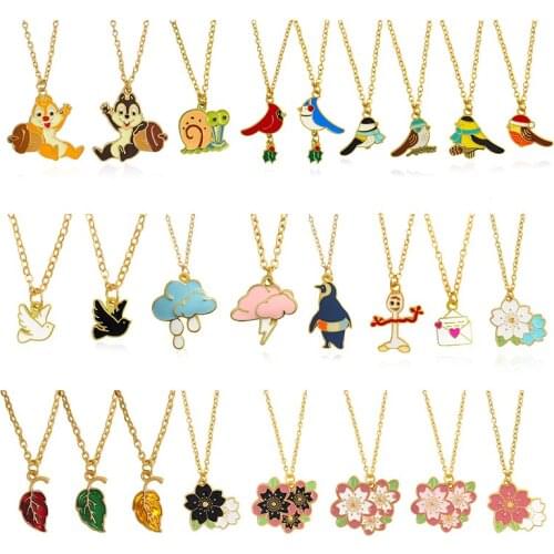 Squirrel snail bird peace pigeon Penguin animal Necklace cherry blossoms leaf cloud Rain lightning envelope Pendant Necklace