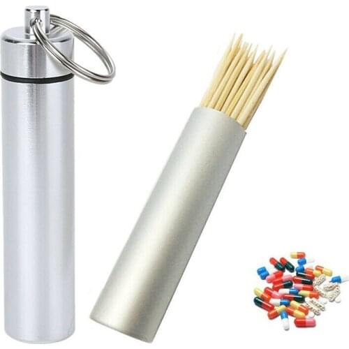 Portable Keychain Pill Storage Box WaterProof Creative Aluminum Toothpick Tablet Medicine Pill Storage Box Case Holder Keychain