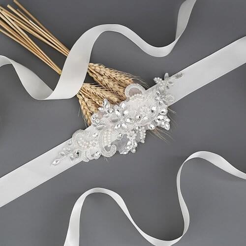 ZMS74 Bridal Crystal Belt Beaded Applique Silver Accessory Dresses Womens Pearl Evening Party dress Belts Brides Accessories