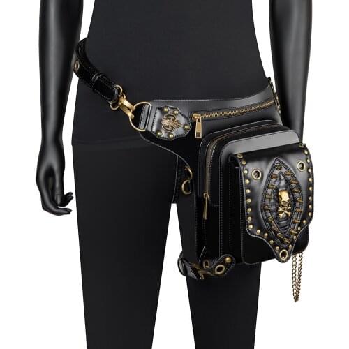 PU Leather Men Waist Bags Skull Rivet Leg Bag Motorcycle Hip Belt Pack Steampunk Multifunction Punk Women Shoulder Crossbody