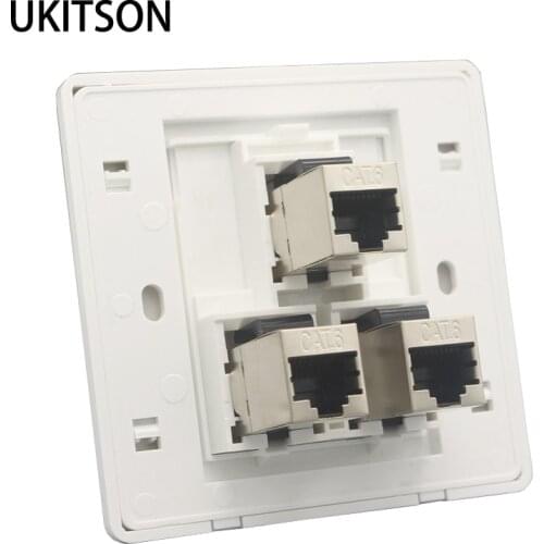 3 Sockets CAT6 RJ45 Shielded Female CAT.6 LAN Faceplate In White For Computer Internet Plug