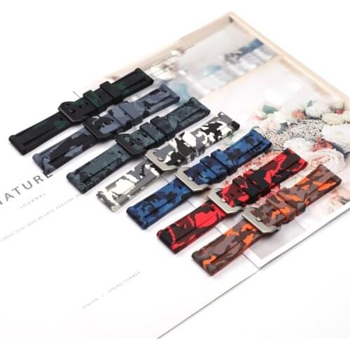 22mm24mm High-quality Sports Camo Gray Green Red Blue Silicone Rubber WatchBand For Panerai strap For Pam111/441 Watch Band buc