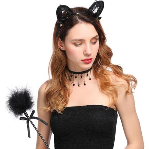 Sexy Temptation Accessories For Women Lace Hairband Cat Ear Headband Bells And Bowknot Headdress