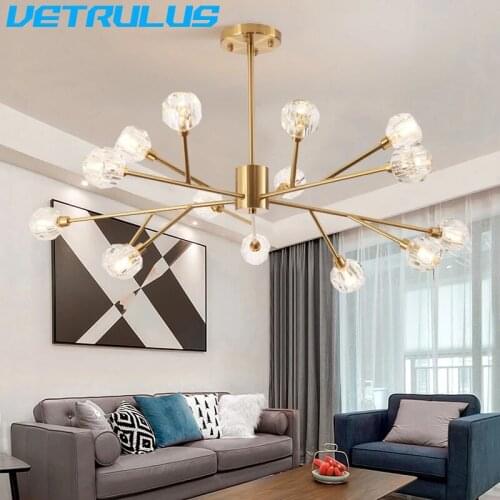 Modern Vintage Copper Crystal Chandelier Luxury Large Chandeliers Lustre Hanging Lamp Molecular Ceiling Chandelier Lighting