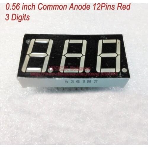 10pcs/lot) LED Display 0.56 Inch 12 Pins 3 Digits Bits 7 Segment Red LED Display Share Common Anode Digital Display 5631BR