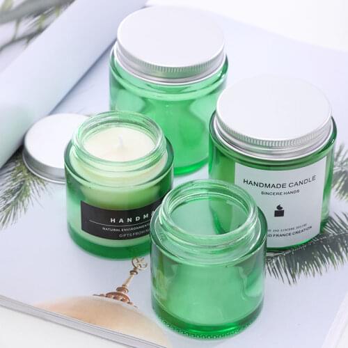 DIY Creative Handmade Fragrance Candle Container Empty Bottle Christmas Green Translucent Aluminum Cover Glass Empty Cup Velas