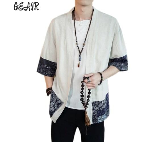 Japanese Fashion Kimono Clothes Men Open shirt Hanfu Cotton Windbreaker Jacket Housecoat Chinese Tang Suit Harajuku Shirt 5XL