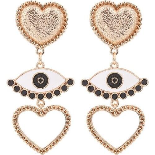 New Fashion Heart Eye Coin Drop Earrings For Women Lady Vintage Exaggerated Statement Earring Gold Color Earring