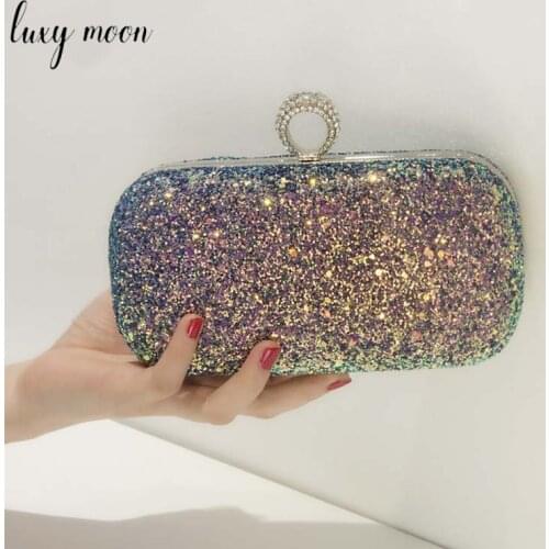 Colorful Sequin Womens Clutch Bag Party Chain Shoulder Bag Elegant Diamond Ring Evening Bag Wedding Purse and Handbag ZD1915