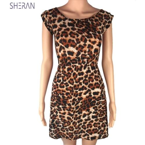 SHERAN 2018 Sexy Leopard Dress Women Dresses Sleeveless Ruffles Fashion Summer Dress Womens Clothing Female Party Lady Sundress