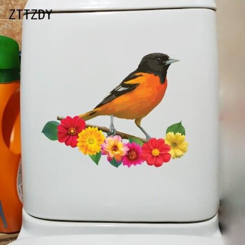 ZTTZDY 24.3CM×18.9CM Hand Painted Flowers And Birds Wall Stickers Mural Classic Toilet Decor T2-1035