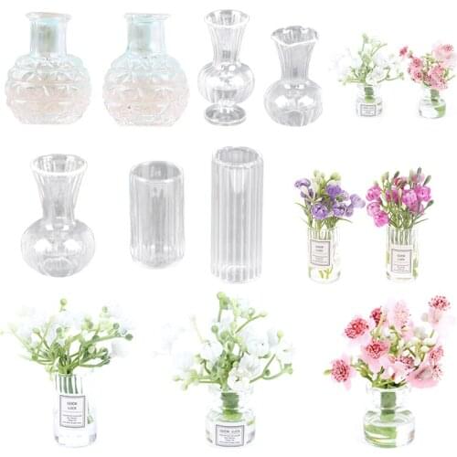1:12 Dollhouse Miniature Different Flower Colors Flower Vase Dolls House Accessories Pretend Play Furniture Toys 1/2/5 PCS
