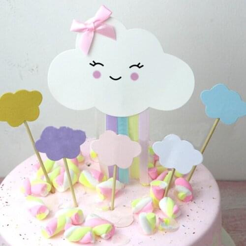 1set New Cute Smile Rainbow Clouds Cupcake Cake Topper Cake Flags Wedding Birthday Party Dessert Baking Decoration Supplies Gift