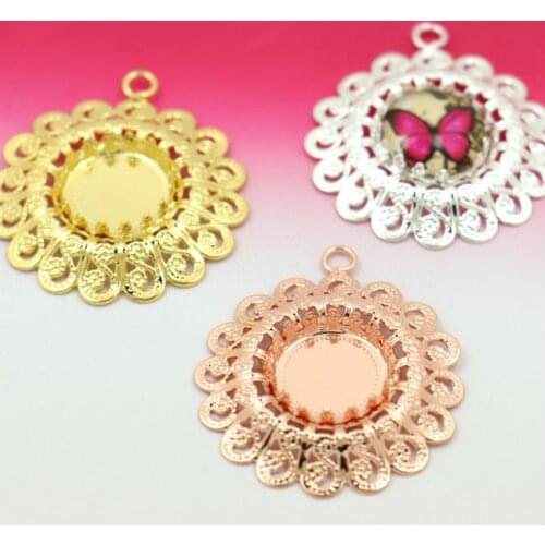 10pcs 12mm Peacock Feather Cabochon Cameo Base Settings Blank Tray Charm Pendants for DIY Necklace Jewelry Findings