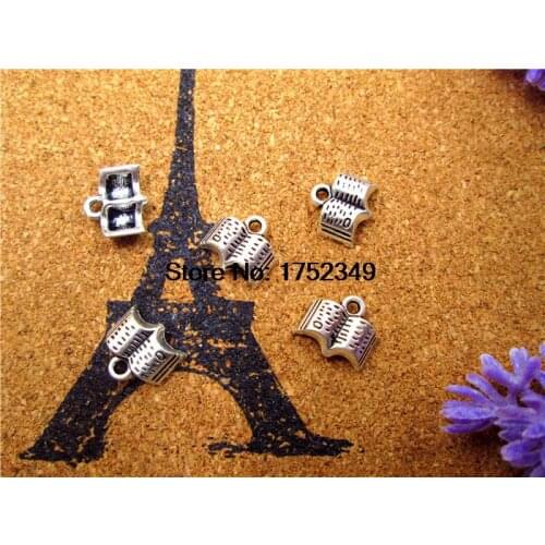 200pcs Opened Book charms Pendants 10 x 10mm tibetan silver tone once upon a time