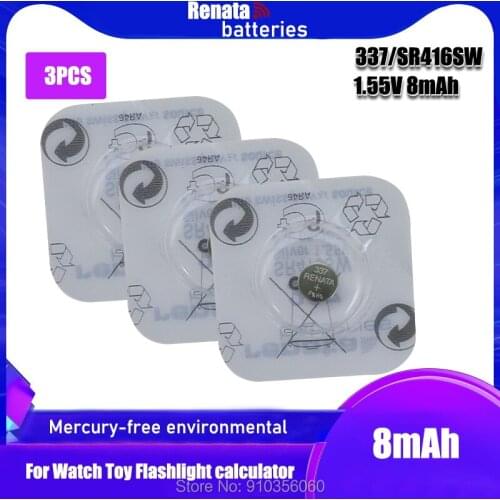 3pcs Renata 337 Swiss Battery SR416SW 1.55V for Watch Silver 337 SR416SW RENATA Watch Battery Button Cell Batteries